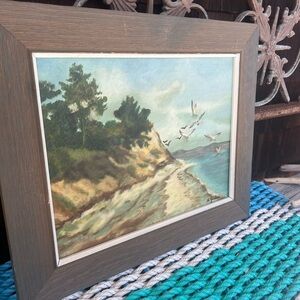 Vintage Framed Seaside Oil Painting Signed B. Zierler with Blue, Turquoise tones